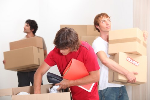 Furniture and equipment being prepared for office relocation